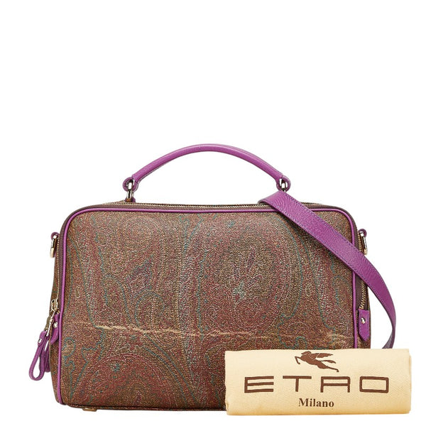 エトロ ペイズリー柄 ハンドバッグ ショルダーバッグ 2WAY ブラウン パープル マルチカラー PVC レザー レディース ETRO 【中古】