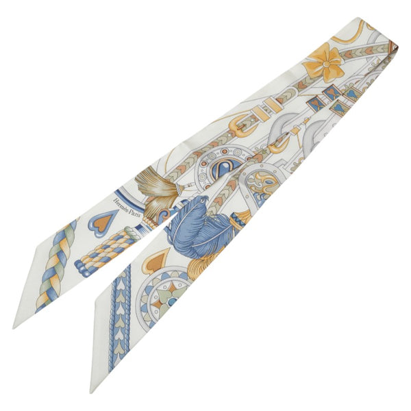 エルメス ツイリー Harnais de Coeur アルネ ドゥ クール スカーフ ホワイト ブルー マルチカラー シルク レディース HERMES 【中古】