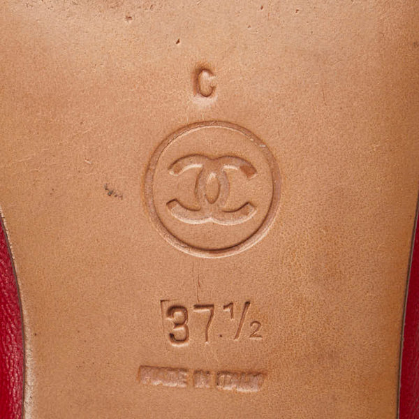 シャネル ココマーク パンプス フラットシューズ サイズ:37 1/2 レッド レザー レディース CHANEL 【中古】