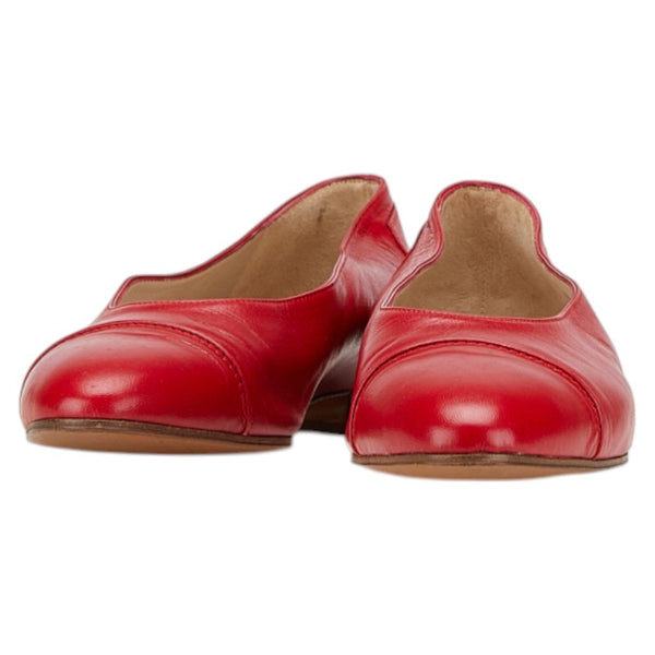 シャネル ココマーク パンプス フラットシューズ サイズ:37 1/2 レッド レザー レディース CHANEL 【中古】