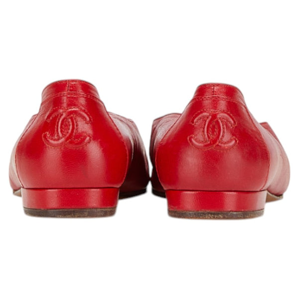 シャネル ココマーク パンプス フラットシューズ サイズ:37 1/2 レッド レザー レディース CHANEL 【中古】