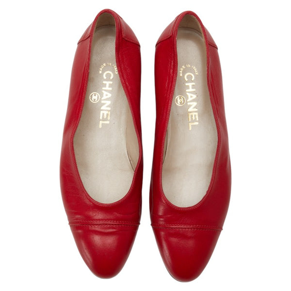 シャネル ココマーク パンプス フラットシューズ サイズ:37 1/2 レッド レザー レディース CHANEL 【中古】