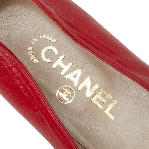 シャネル ココマーク パンプス フラットシューズ サイズ:37 1/2 レッド レザー レディース CHANEL 【中古】