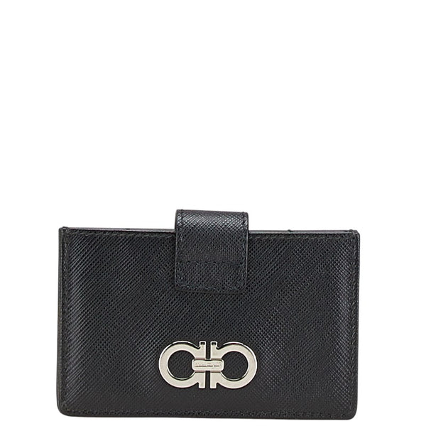 サルヴァトーレフェラガモ ガンチーニ カードケース ブラック レザー メンズ Salvatore Ferragamo 【中古】