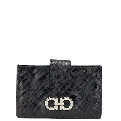 サルヴァトーレフェラガモ ガンチーニ カードケース ブラック レザー メンズ Salvatore Ferragamo 【中古】