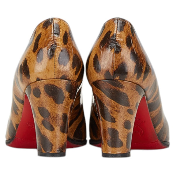 クリスチャンルブタン レオパード ヒョウ柄 パンプス ヒール サイズ:37 1/2 ブラウン レザー レディース Christian Louboutin 【中古】