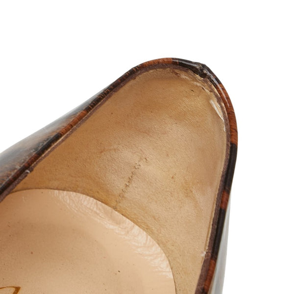 クリスチャンルブタン レオパード ヒョウ柄 パンプス ヒール サイズ:37 1/2 ブラウン レザー レディース Christian Louboutin 【中古】