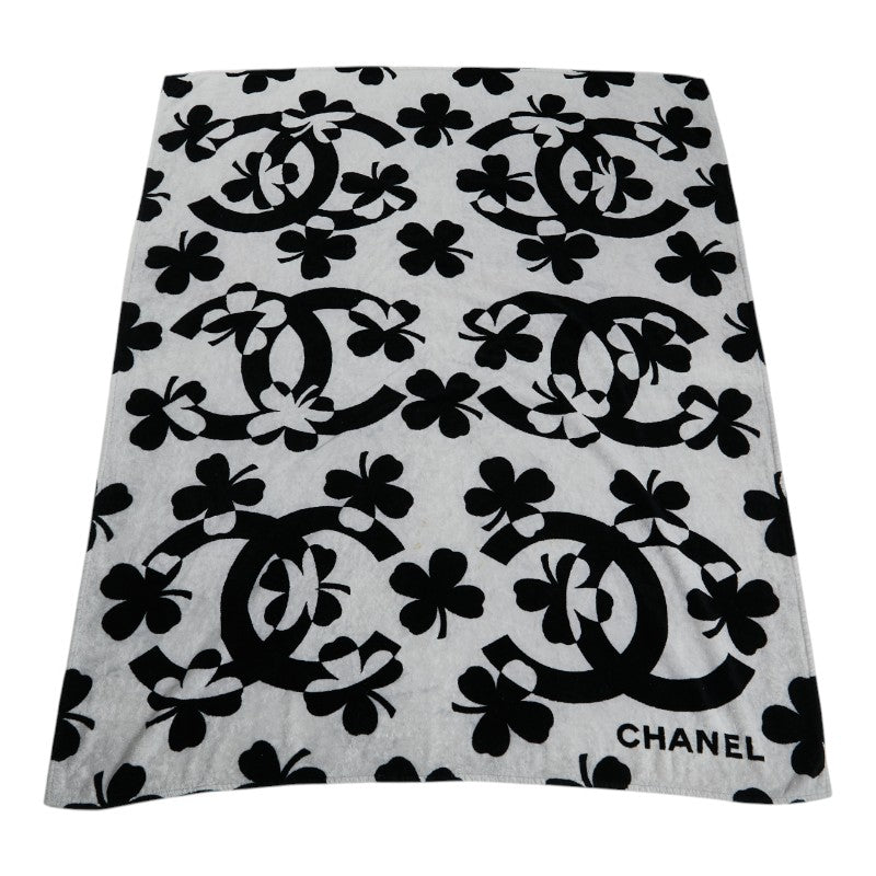 シャネル ココマーク クローバー 四つ葉 モチーフ ビーチタオル タオルケット ホワイト ブラック コットン レディース CHANEL 【中古】