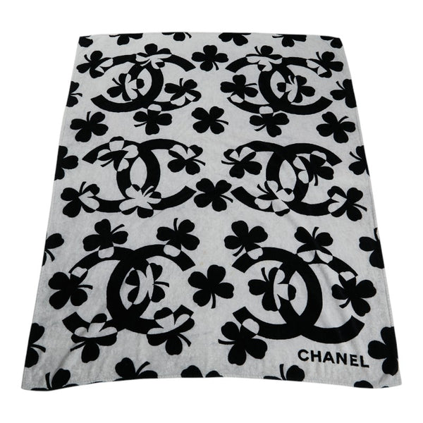 シャネル ココマーク クローバー 四つ葉 モチーフ ビーチタオル タオルケット ホワイト ブラック コットン レディース CHANEL 【中古】