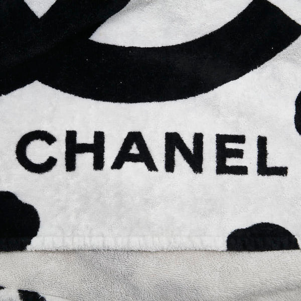 シャネル ココマーク クローバー 四つ葉 モチーフ ビーチタオル タオルケット ホワイト ブラック コットン レディース CHANEL 【中古】