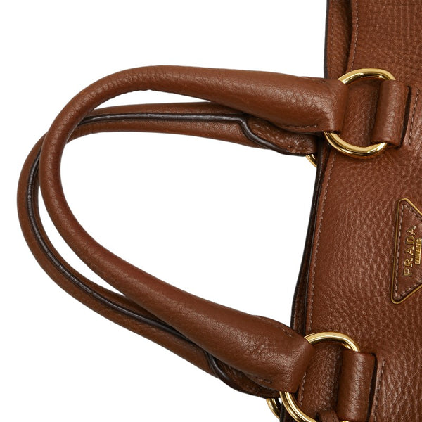 プラダ 三角ロゴプレート ハンドバッグ ショルダーバッグ 2WAY ブラウン レザー レディース PRADA 【中古】
