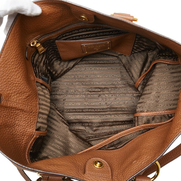 プラダ 三角ロゴプレート ハンドバッグ ショルダーバッグ 2WAY ブラウン レザー レディース PRADA 【中古】