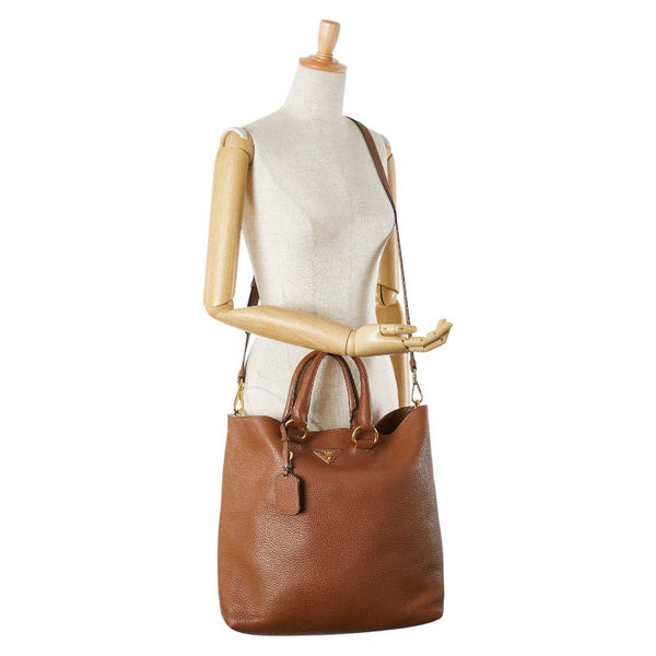 プラダ 三角ロゴプレート ハンドバッグ ショルダーバッグ 2WAY ブラウン レザー レディース PRADA 【中古】