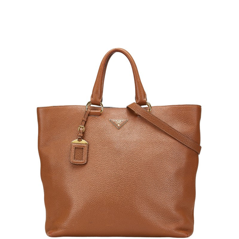 プラダ 三角ロゴプレート ハンドバッグ ショルダーバッグ 2WAY ブラウン レザー レディース PRADA 【中古】