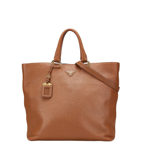 プラダ 三角ロゴプレート ハンドバッグ ショルダーバッグ 2WAY ブラウン レザー レディース PRADA 【中古】