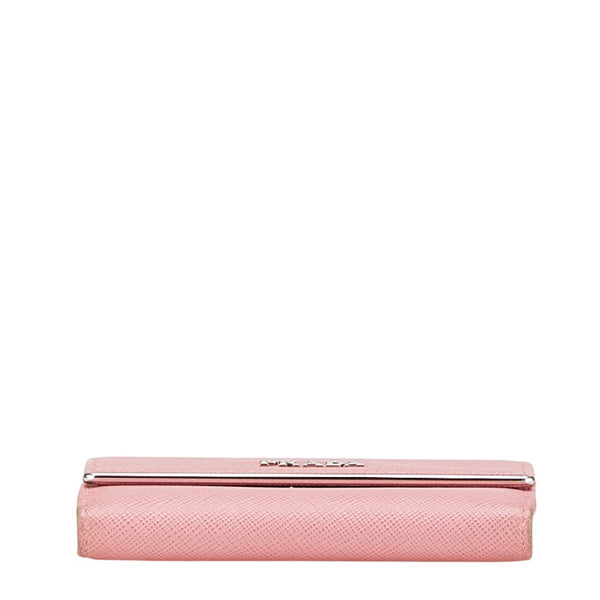 プラダ 二つ折り財布 ピンク シルバー レザー レディース PRADA 【中古】
