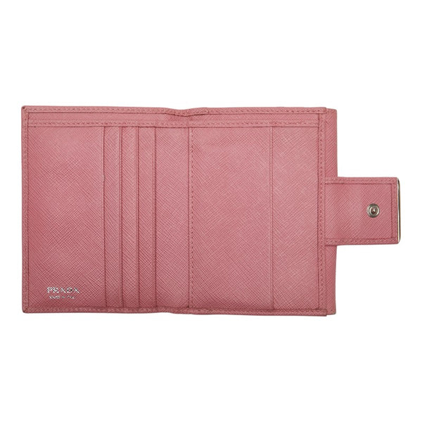 プラダ 二つ折り財布 ピンク シルバー レザー レディース PRADA 【中古】