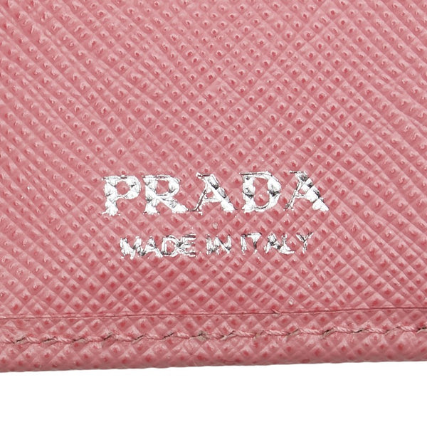プラダ 二つ折り財布 ピンク シルバー レザー レディース PRADA 【中古】