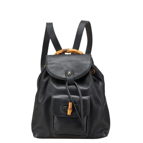 グッチ バンブー ミニ リュック バックパック 003 2058 0030 ブラック ブラウン レザー レディース GUCCI 【中古】