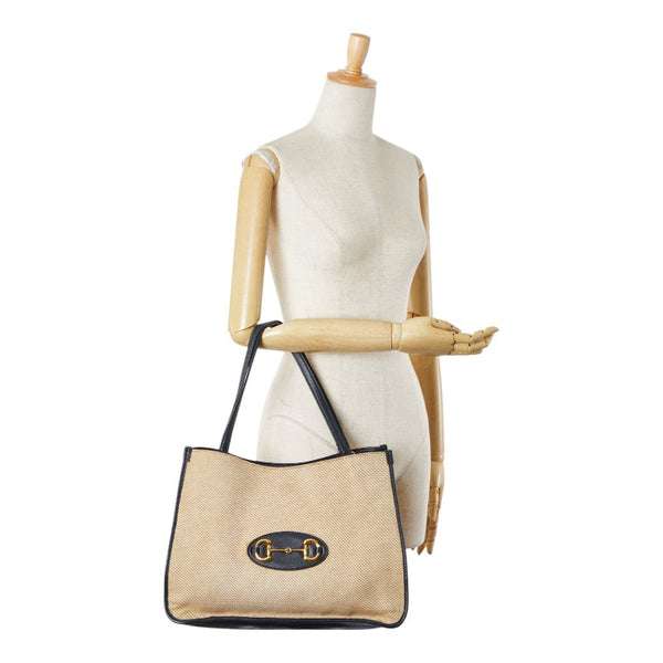 グッチ ホースビット1955 トートバッグ 623694 ベージュ ネイビー キャンバス レザー レディース GUCCI 【中古】
