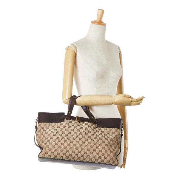 グッチ GGキャンバス トートバッグ 106251 ベージュ ブラウン キャンバス レザー レディース GUCCI 【中古】