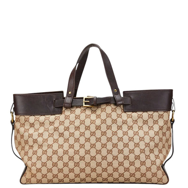 グッチ GGキャンバス トートバッグ 106251 ベージュ ブラウン キャンバス レザー レディース GUCCI 【中古】