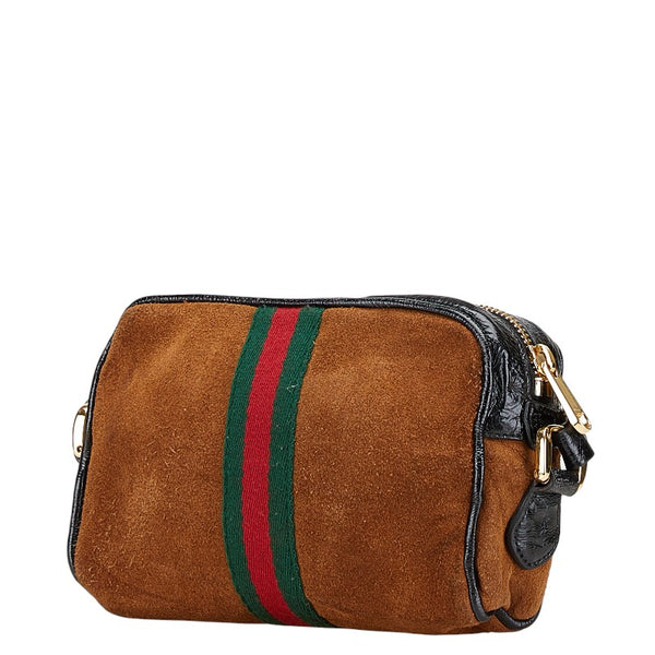 グッチ シェリー オフィディア 斜め掛け ショルダーバッグ 573321 ブラウン ブラック スウェード エナメル レディース GUCCI 【中古】