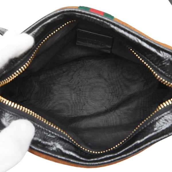 グッチ シェリー オフィディア 斜め掛け ショルダーバッグ 573321 ブラウン ブラック スウェード エナメル レディース GUCCI 【中古】