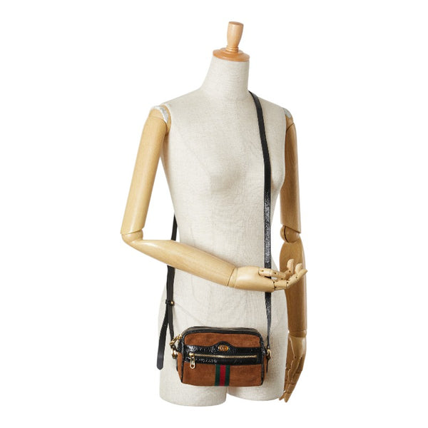 グッチ シェリー オフィディア 斜め掛け ショルダーバッグ 573321 ブラウン ブラック スウェード エナメル レディース GUCCI 【中古】