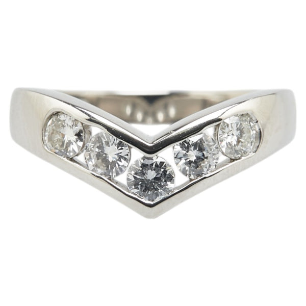 Pt850 プラチナ ダイヤ0.50ct V字 リング 指輪 レディース 11.5号 【中古】