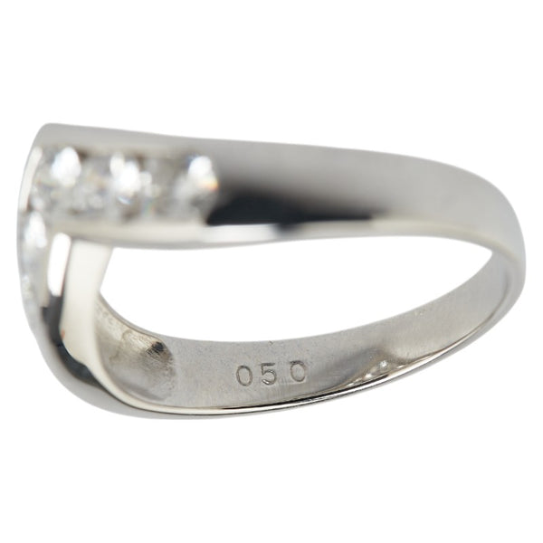 Pt850 プラチナ ダイヤ0.50ct V字 リング 指輪 レディース 11.5号 【中古】