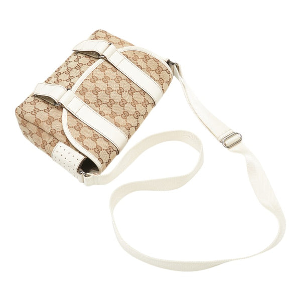 グッチ GGキャンバス 斜め掛け ショルダーバッグ 145858 ベージュ ホワイト キャンバス レザー レディース GUCCI 【中古】