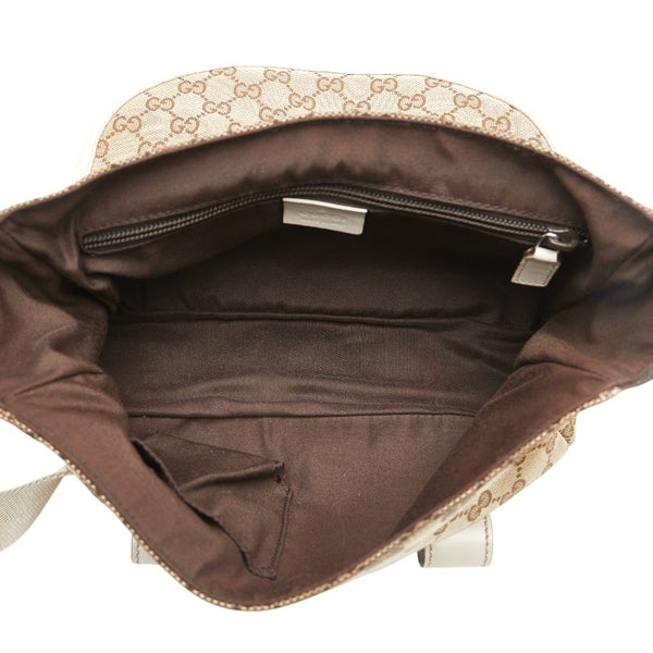 グッチ GGキャンバス 斜め掛け ショルダーバッグ 145858 ベージュ ホワイト キャンバス レザー レディース GUCCI 【中古】