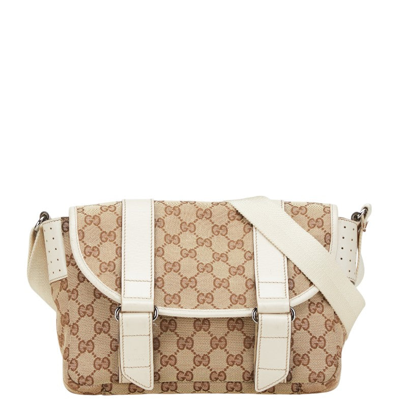 グッチ GGキャンバス 斜め掛け ショルダーバッグ 145858 ベージュ ホワイト キャンバス レザー レディース GUCCI 【中古】