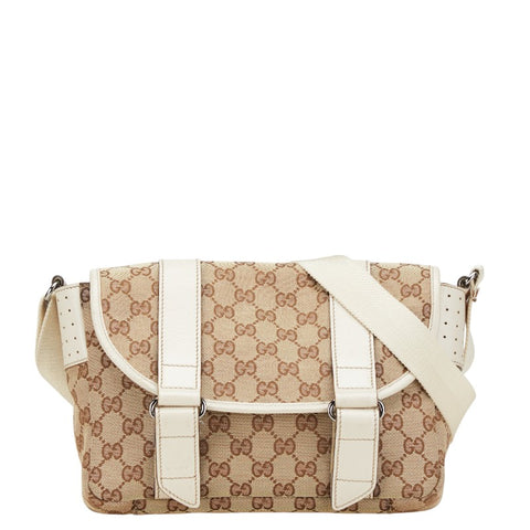 グッチ GGキャンバス 斜め掛け ショルダーバッグ 145858 ベージュ ホワイト キャンバス レザー レディース GUCCI 【中古】