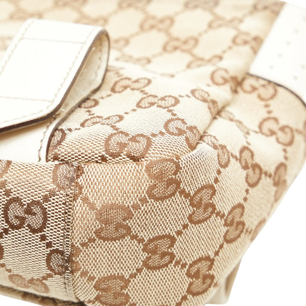 グッチ GGキャンバス 斜め掛け ショルダーバッグ 145858 ベージュ ホワイト キャンバス レザー レディース GUCCI 【中古】