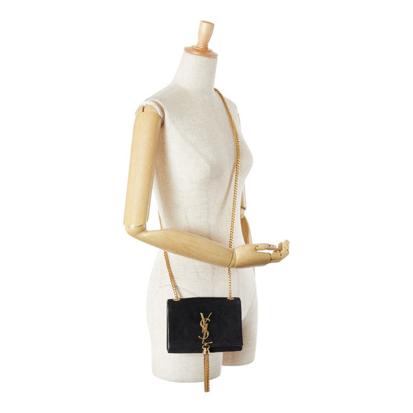 サンローラン ケイト YSL タッセル 斜め掛け チェーン ショルダーバッグ ブラック スウェード レディース SAINT LAURENT 【中古】