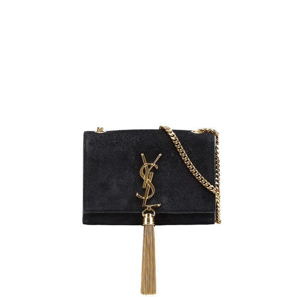 サンローラン ケイト YSL タッセル 斜め掛け チェーン ショルダーバッグ ブラック スウェード レディース SAINT LAURENT 【中古】