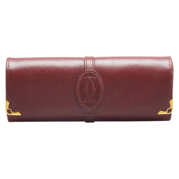カルティエ マストライン メガネケース 眼鏡 小物入れ ワインレッド ボルドー レザー レディース CARTIER 【中古】