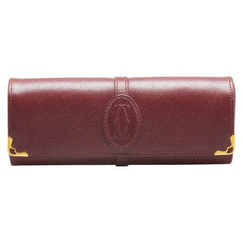 カルティエ マストライン メガネケース 眼鏡 小物入れ ワインレッド ボルドー レザー レディース CARTIER 【中古】