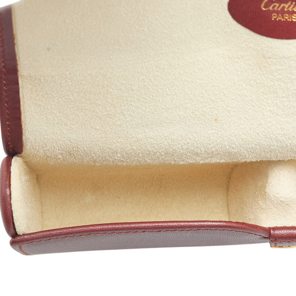 カルティエ マストライン メガネケース 眼鏡 小物入れ ワインレッド ボルドー レザー レディース CARTIER 【中古】