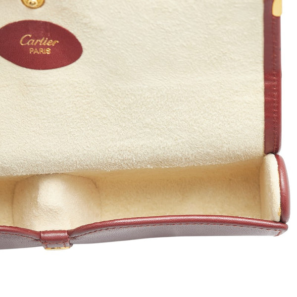 カルティエ マストライン メガネケース 眼鏡 小物入れ ワインレッド ボルドー レザー レディース CARTIER 【中古】