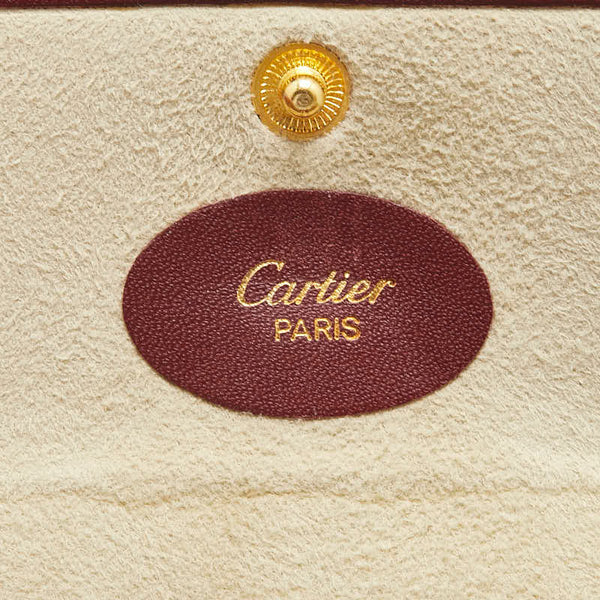 カルティエ マストライン メガネケース 眼鏡 小物入れ ワインレッド ボルドー レザー レディース CARTIER 【中古】