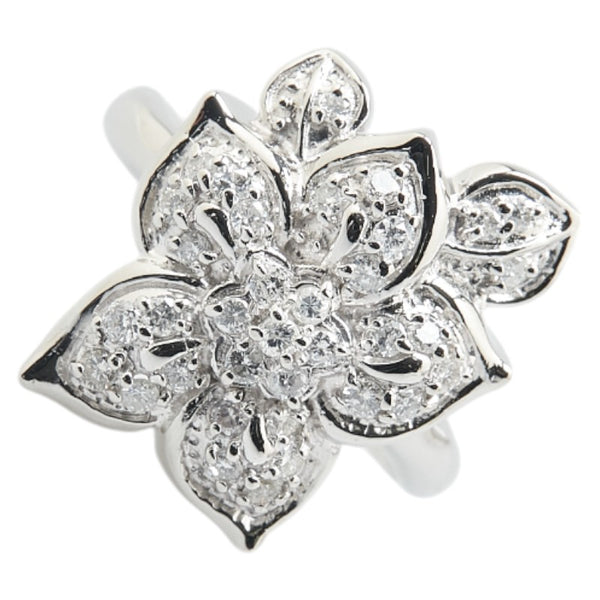 Pt900 プラチナ ダイヤ0.51ct 花 フラワー モチーフ リング 指輪 レディース 13号 【中古】