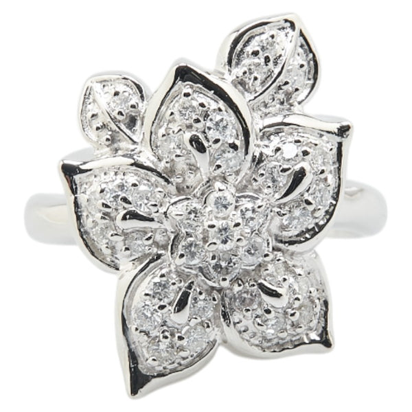 Pt900 プラチナ ダイヤ0.51ct 花 フラワー モチーフ リング 指輪 レディース 13号 【中古】