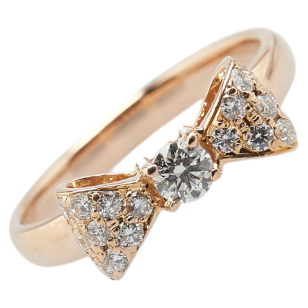 K18PG ピンクゴールド ダイヤ0.11ct ダイヤ0.21ct リボン リング 指輪 レディース 8号 【中古】