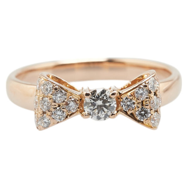 K18PG ピンクゴールド ダイヤ0.11ct ダイヤ0.21ct リボン リング 指輪 レディース 8号 【中古】