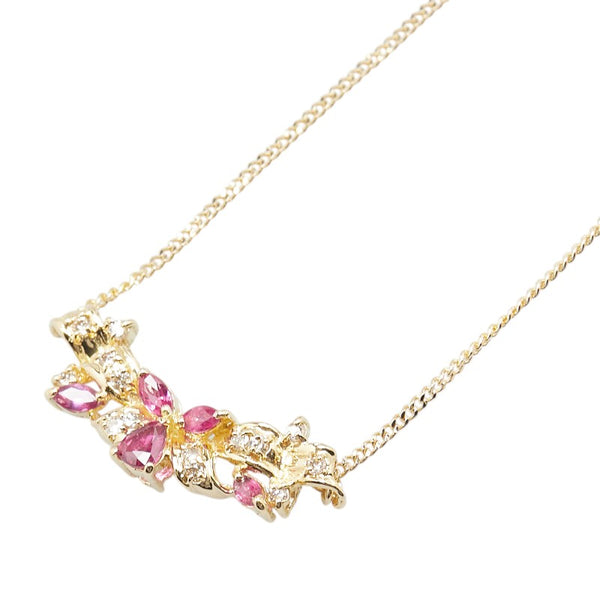 K18YG イエローゴールド ルビー0.65ct ダイヤ0.18ct ペンダントネックレス レディース 【中古】