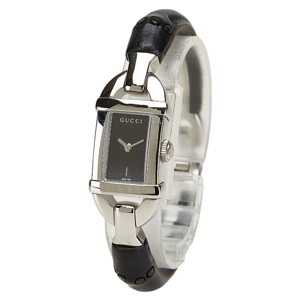 グッチ バンブー 腕時計 6800L クオーツ ブラック文字盤 ステンレススチール レディース GUCCI 【中古】