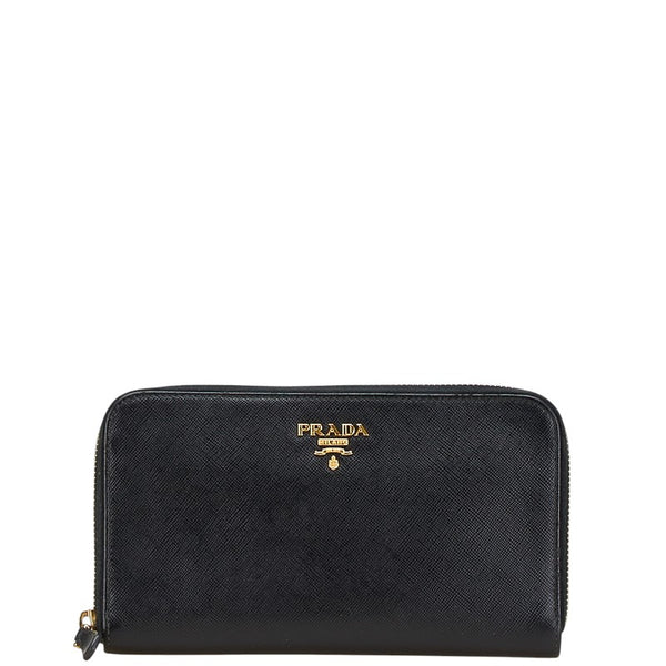 プラダ ラウンドファスナー 長財布 1M0506 ブラック レザー レディース PRADA 【中古】